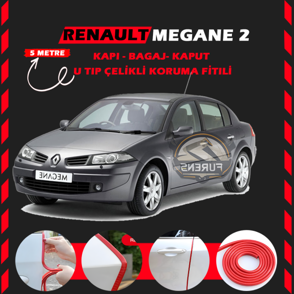 Renault Megane 2 Oto Araç Kapı Koruma Fitili 5metre Parlak Kırmızı Renk ürün görseli 1