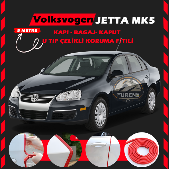 Volksvogen Jetta Mk5 Oto Araç Kapı Koruma Fitili 5metre Parlak Kırmızı Renk ürün görseli 1