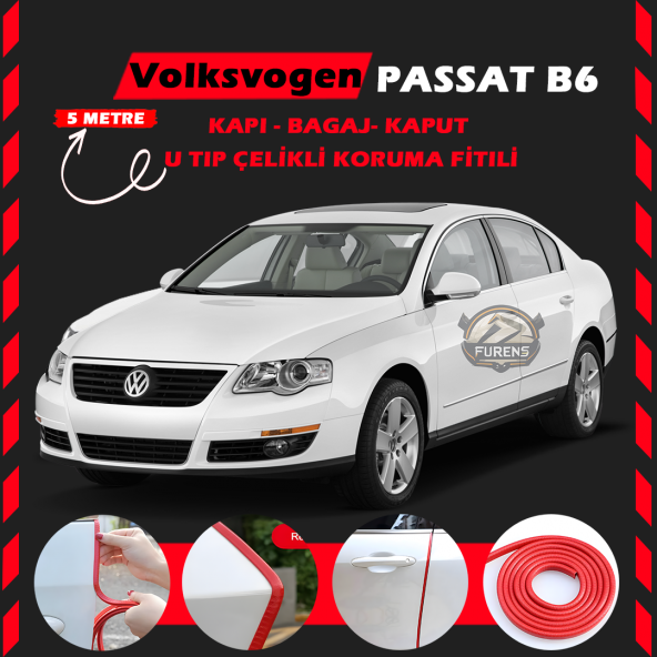 Volksvogen Passat B6 Oto Araç Kapı Koruma Fitili 5metre Parlak Kırmızı Renk ürün görseli 1