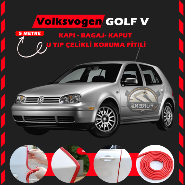 Volksvogen Golf 4 Oto Araç Kapı Koruma Fitili 5metre Parlak Kırmızı Renk ürün görseli 1
