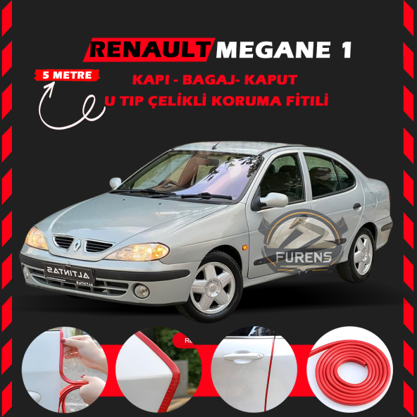 Renault Megane 1 Oto Araç Kapı Koruma Fitili 5metre Parlak Kırmızı Renk ürün görseli 1