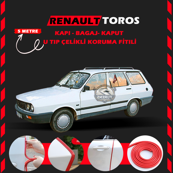 Renault Toros Oto Araç Kapı Koruma Fitili 5metre Parlak Kırmızı Renk ürün görseli 1