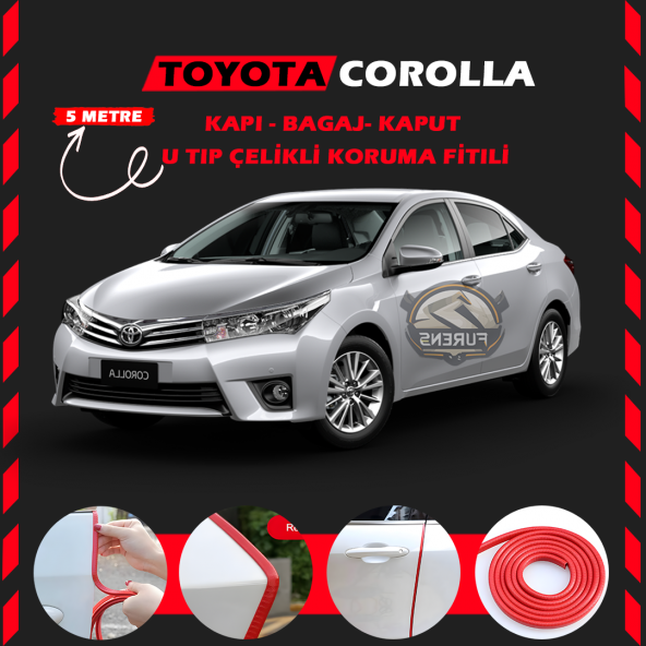 Toyota Corolla Oto Araç Kapı Koruma Fitili 5metre Parlak Kırmızı Renk ürün görseli 1