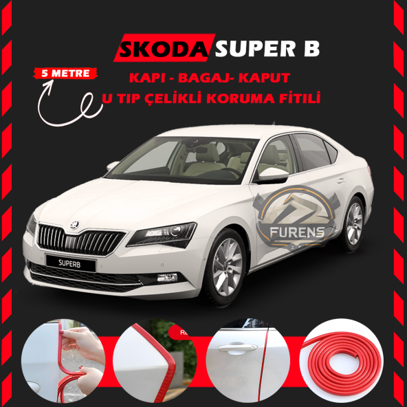Skoda SuperB Oto Araç Kapı Koruma Fitili 5metre Parlak Kırmızı Renk ürün görseli 1