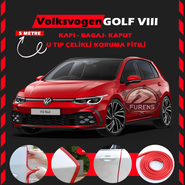 Volksvogen Golf 8 Oto Araç Kapı Koruma Fitili 5metre Parlak Kırmızı Renk ürün görseli 1