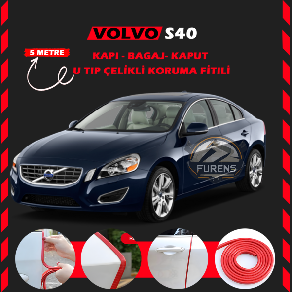 Volvo S40 Oto Araç Kapı Koruma Fitili 5metre Parlak Kırmızı Renk ürün görseli 1