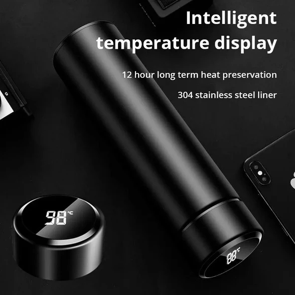 Dereceli Göstergeli 5-10 Saat Sıcak Soğuk Tutma Özelliğine Sahip Fitreli Süzgeçli 500 ML Termos Mug ürün görseli 1