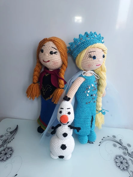 Karlar Ülkesi Anna Elsa Olaf Takımı Amigurumi Organik Oyuncak ürün görseli 1