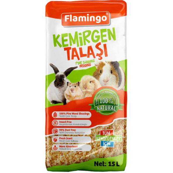 FLAMİNGO KEMİRGENLER İÇİN DOĞAL TALAŞ 15 LT - Tavşan Hamster Ginepig Talaşı ürün görseli 1