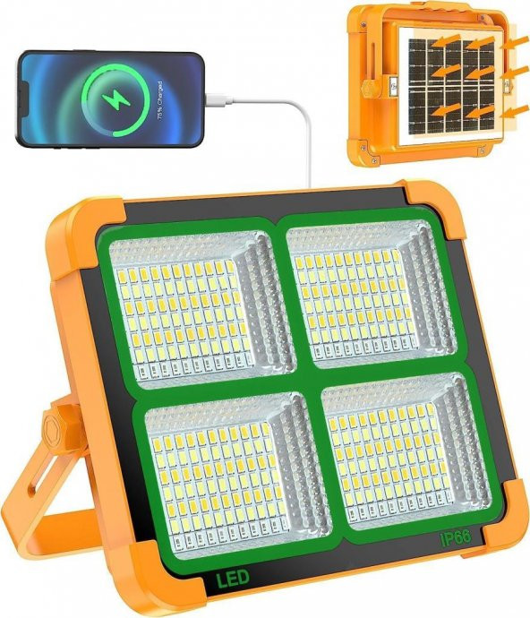Taşınabilir Solarlı Çalışma Ve Kamp Işığı, Powerbanklı Güneş Enerjili Işıldak,Fener-150W 2000 Lümen 264 Ledli-KÇ ürün görseli 1