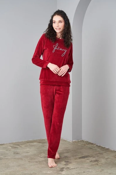 Pjs 24579 Kadın Sıfır Yaka Kadife Spor Takım ürün görseli 1