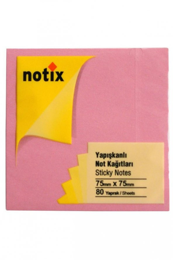 Notix Yapışkanlı Not Kağıdı 75 mm x 75 mm 100 Yaprak - Pembe ürün görseli 1