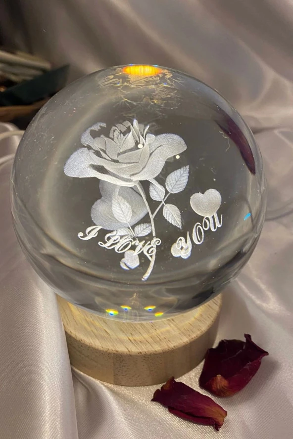 3D Led Işık Cam Küre Çiçek Gül 7 cm - Resim 2