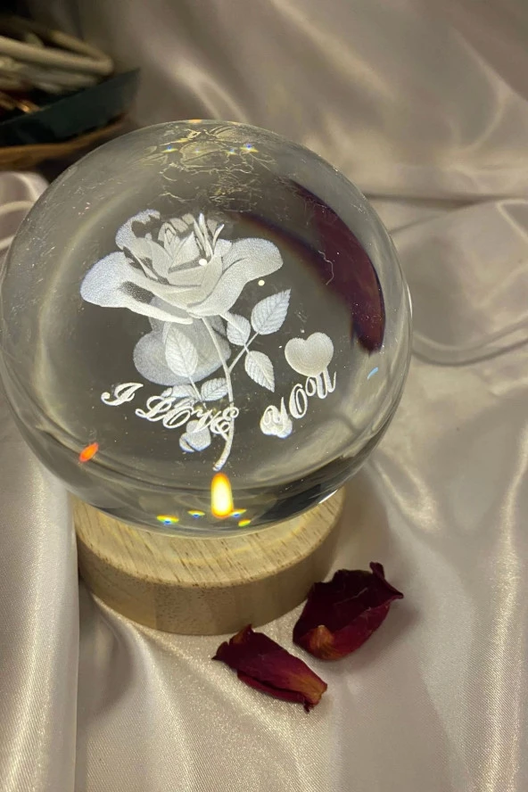 3D Led Işık Cam Küre Çiçek Gül 7 cm - Resim 3