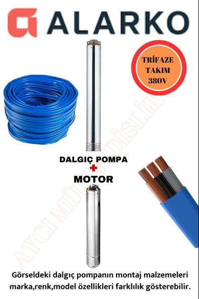 4SD12/12 3HP ALARKO TRİFAZE 15 MT KABLOLU  TAKIM DALGIÇ POMPA ürün görseli 1
