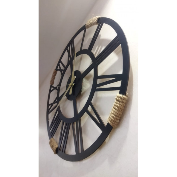 Ahşap Duvar Saati Jüt İpli (Gold Model 45cm) - Resim 3