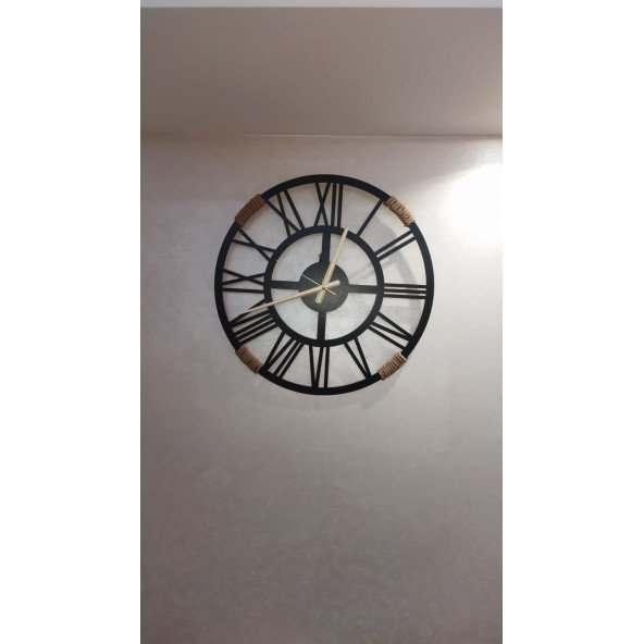 Ahşap Duvar Saati Jüt İpli (Gold Model 45cm) ürün görseli 1