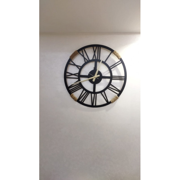 Ahşap Duvar Saati Jüt İpli (Gold Model 45cm) - Resim 4