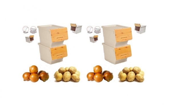 Motek Patateslik Soğanlık Sepeti Oyuncak Kutusu Tekerlekli Organızer Çok Amaçlı Kutu 4X12Lt-Bambu+Krem ürün görseli 1