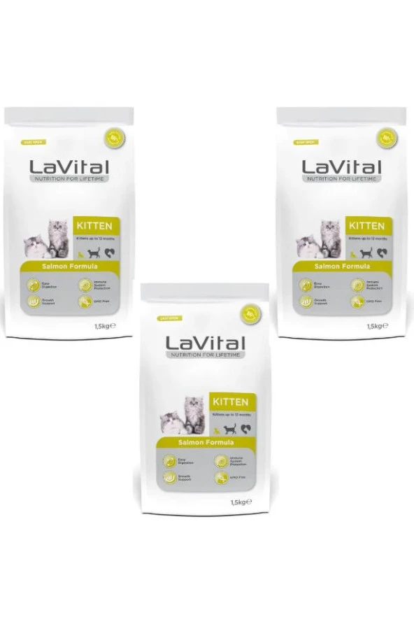 Lavital Somon Balıklı Yavru Kedi Maması 1,5 Kg*3 Adet ürün görseli 1