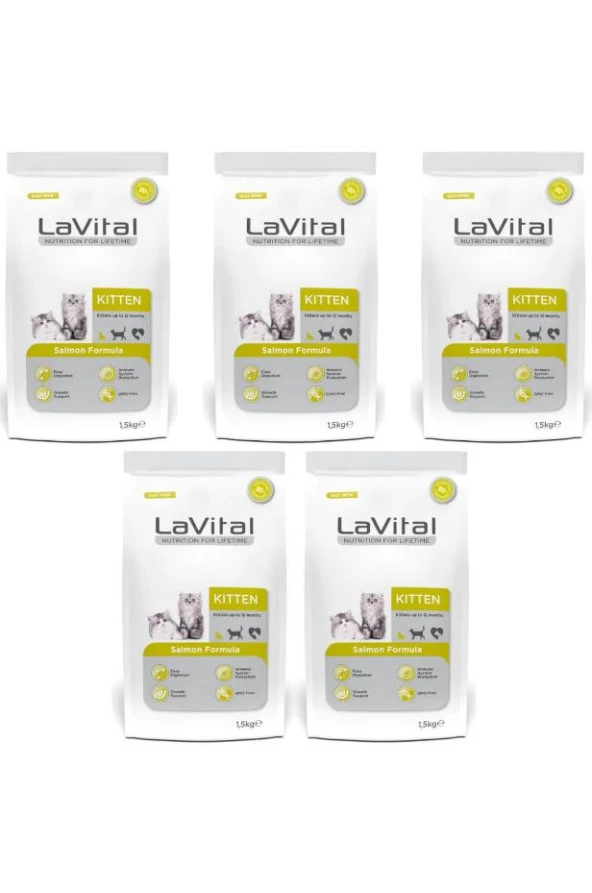 Lavital Somon Balıklı Yavru Kedi Maması 1,5 Kg*5 Adet ürün görseli 1