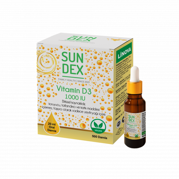 SUNDEX Vitamin D3 1000 IU 500 Damla 20 ml Bitkisel Kaynaklı ürün görseli 1