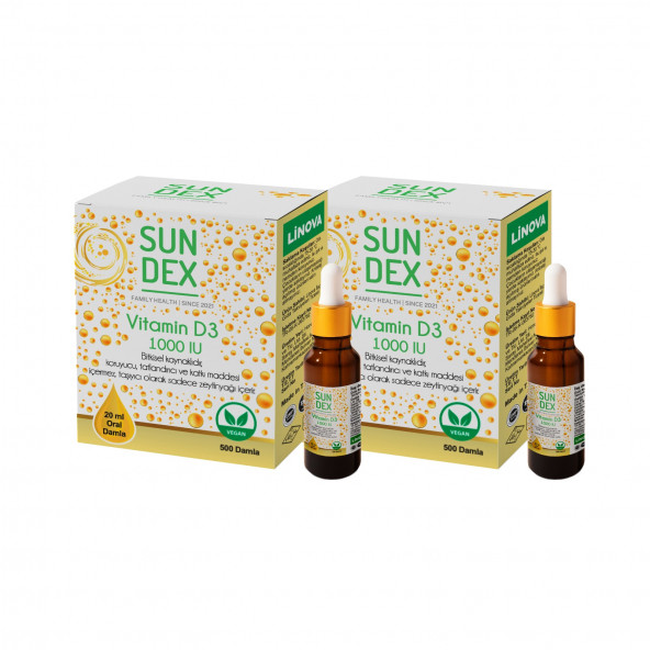 SUNDEX Vitamin D3 1000 IU 500 Damla 20 ml Bitkisel Kaynaklı 2li Paket ürün görseli 1
