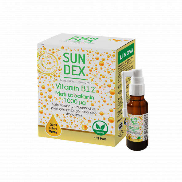 SUNDEX Vitamin B12 Metilkobalamin 1000 mcg 20 ml Dilaltı Sprey ürün görseli 1