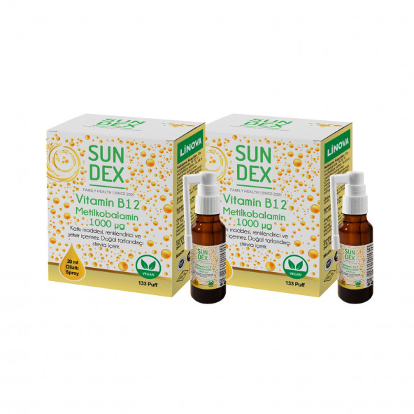 SUNDEX Vitamin B12 Metilkobalamin 1000 mcg 20 ml Dilaltı Sprey 2li Paket ürün görseli 1