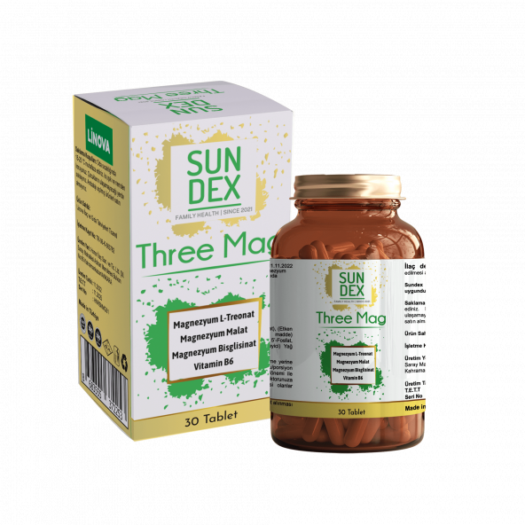 SUNDEX Three Mag (Magnezyum L-Treonat + Malat + Bisglisinat + Vitamin B6) 30 Tablet ürün görseli 1