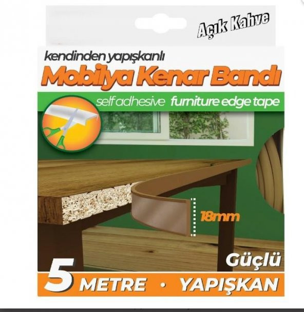 Kendinden Yapışkanlı Masa,Raf,Dolap,Tezgah,Mobilya Kenar Bandı 18mmX5 Metre-Açık kahve ürün görseli 1