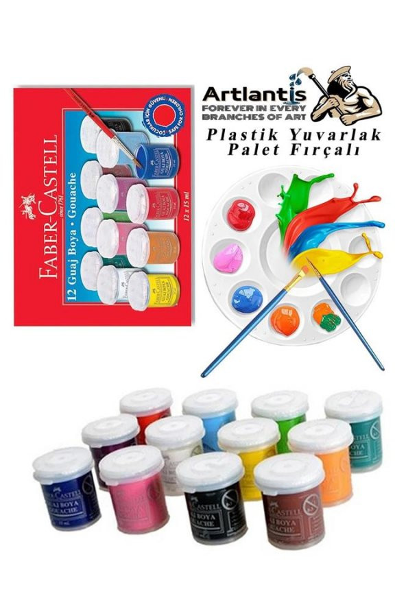 Guaj Boya 12 Renk Faber 15 Ml Şişe 1 Paket 12 Li Guaj Boya Seti ve Yuvarlak Resim Paleti Fırçalı 1 Paket 10 Hazneli Boya Paleti Sanatsal Boyalar İçin Palet Guaj Boya ürün görseli 1
