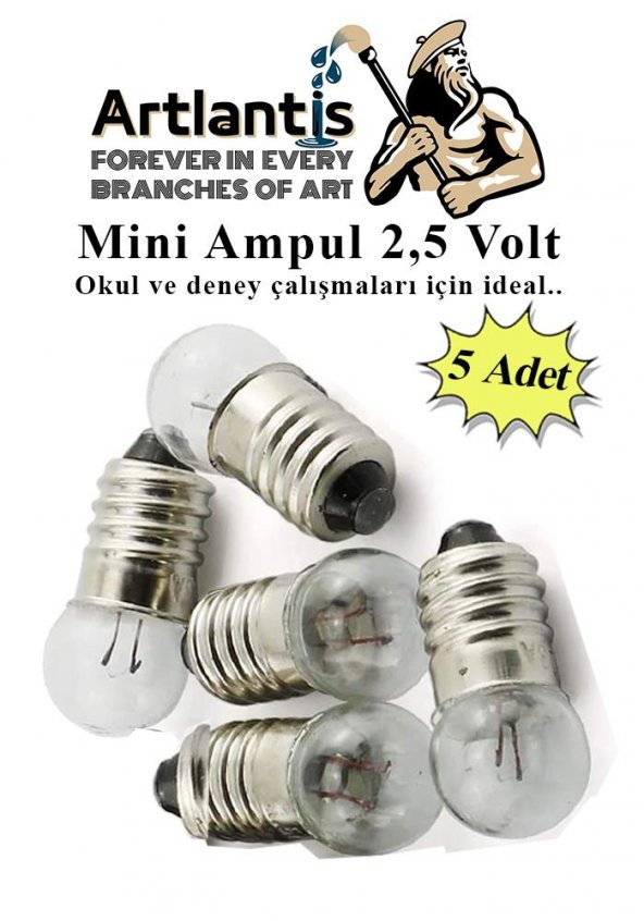Mini Ampul 2,5 Volt 5 Adet 1 Paket Küçük Elektrik Deney Ampulü 2.5 v Okul Sınıf Elektrik Devre Deney Ampulü ürün görseli 1