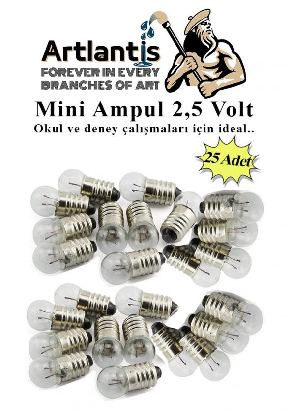 Mini Ampul 2,5 Volt 25 Adet 1 Paket Küçük Elektrik Deney Ampulü 2.5 v Okul Sınıf Elektrik Devre Deney Ampulü ürün görseli 1