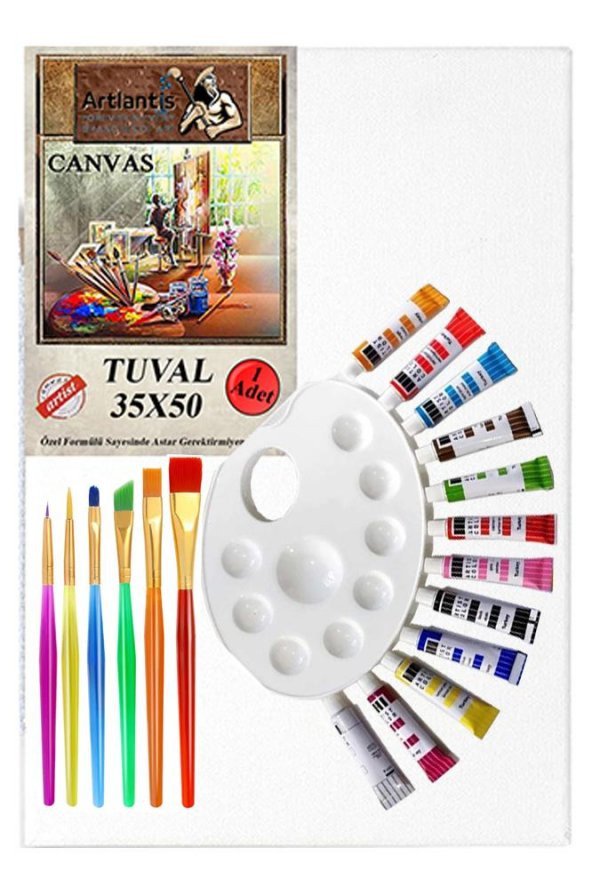 Guaj Boya Hobi Boyama Seti 1 Paket 35x50 cm Tuval 12 li Guaj Boya Tüp Resim Paleti Fırça Seti 6 lı ürün görseli 1
