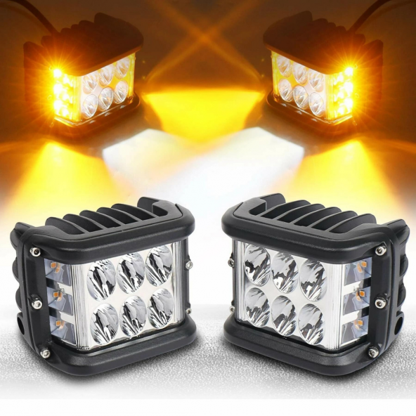 Off Road Motosiklet 45w 12 Led 10cm Beyaz Turuncu Çakarlı Kare Sis Farı Çalışma Lambası 2 Adet Sağ Sol ürün görseli 1