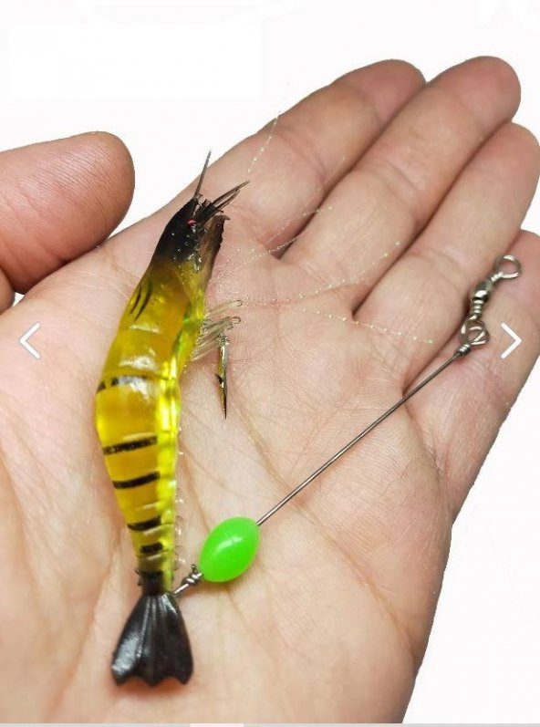 Karides Shrimp Sahte Silikon Balık Yemi Fosforlu Kancalı 9.5 Cm 6.3 gr Sarı ürün görseli 1