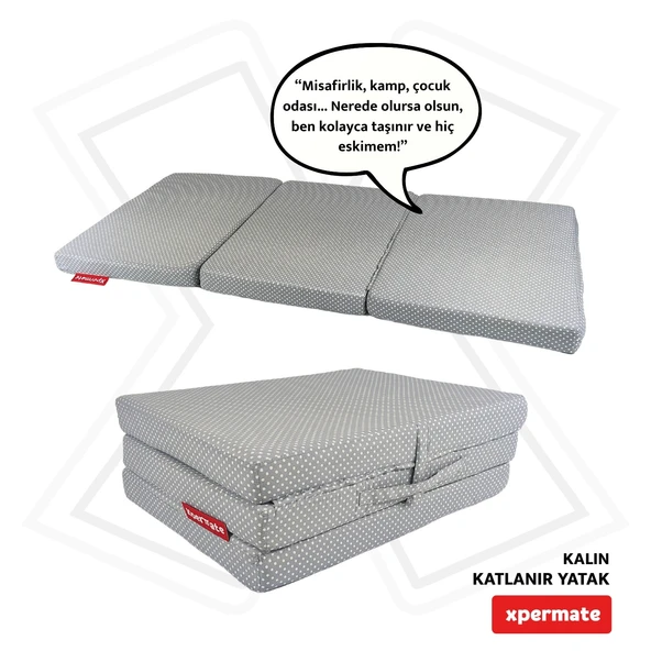 Xpermate Katlanır Yatak Yer Yatağı  Katlanır Sünger Yatak Misafir Yatağı 70X180X6 Gri Puantiyeli ürün görseli 1