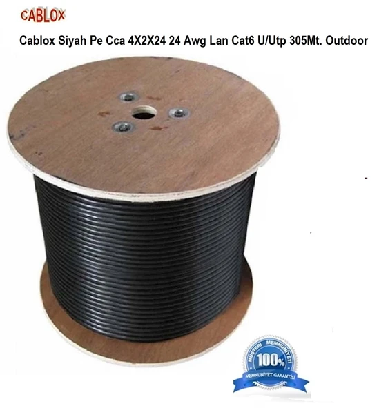 Cablox Siyah PE CCA 4X2X24 24 AWG LAN CAT6 U/UTP 305M Outdoor ürün görseli 1