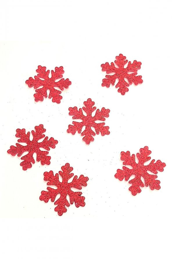Mini Kırmızı Kar Taneleri Simli Eva Ağaç Ve Hediye Süsü 6x6cm 6lı ürün görseli 1