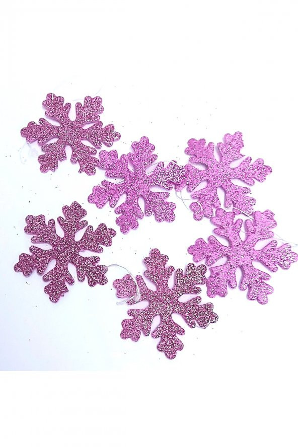 Mini Fuşya Pembe Kar Taneleri Simli Eva Ağaç Ve Hediye Süsü 6x6cm 6lı ürün görseli 1