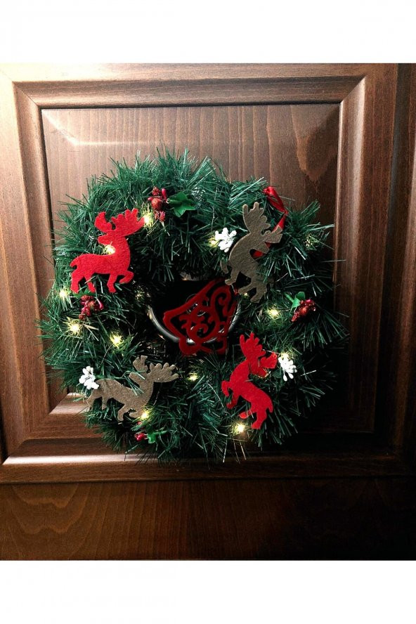 Yılbaşı Kapı Süsü Ledli Çelenk 30 cm - Resim 3