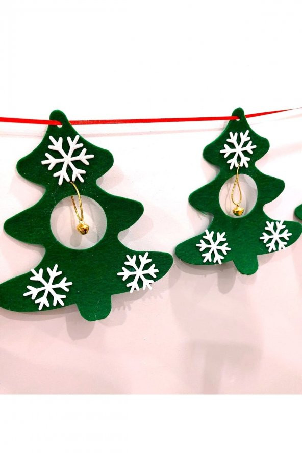 Yeşil Noel Yılbaşı Ağacı Süsü Keçe Zilli Çam Ağacı 6lı ürün görseli 1