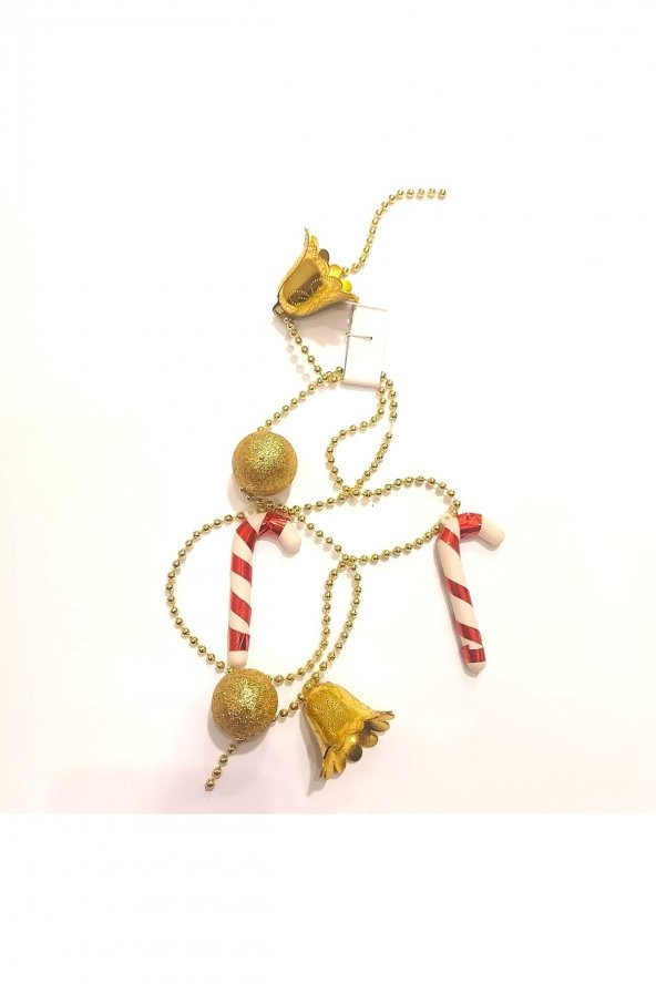 Yılbaşı Ağaç Süsü Şeker Kamışı Noel Davul Gold Çan Fiyonk Paket ürün görseli 1