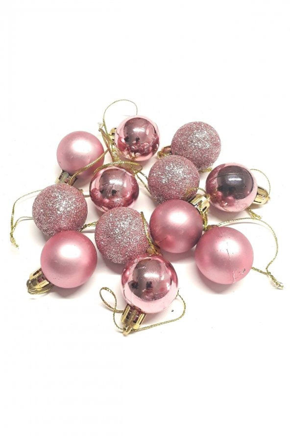 Rosegold Renk 3 Cm 12 Li Boru Top Yılbaşı Süsü ürün görseli 1
