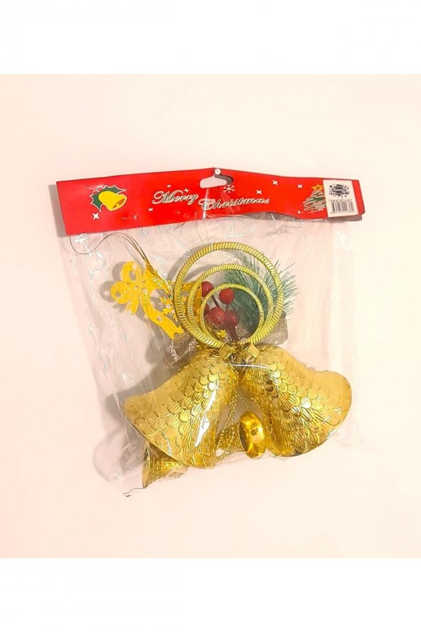 Yılbaşı Kapı Süsü 3 Lü Büyük Çan Gold - Resim 2