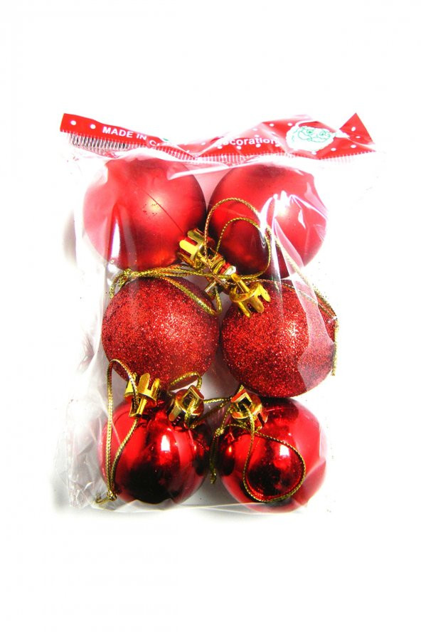 2 Simli 2 Mat 2 Parlak Kırmızı Top Ağaç Süsü 4 Cm ürün görseli 1