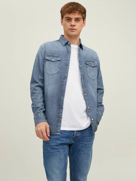 JACK JONES Erkek Uzun Kollu Kot Gömlek 12138115 ürün görseli 1
