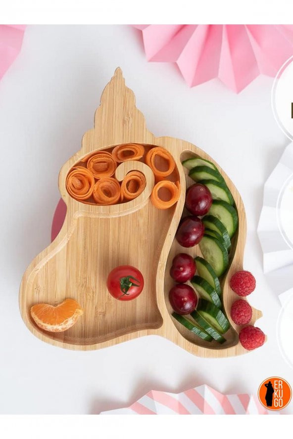 Bambu Unicorn 2 Bölmeli Mama Tabağı, Doğal Bebek & Çocuk Mama Tabağı ürün görseli 1