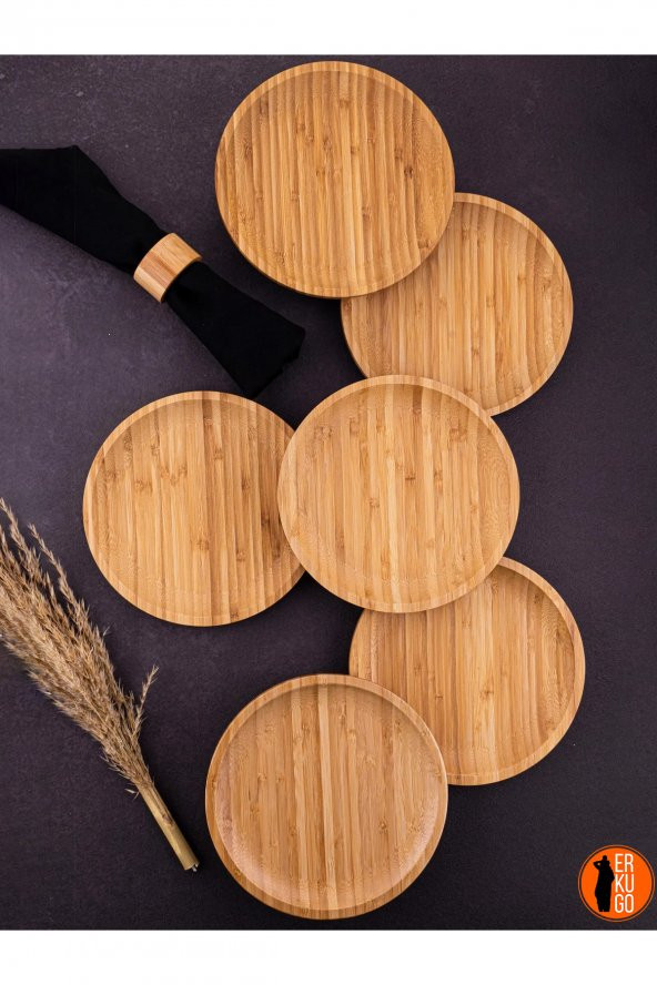 6 Adet Bambu Yuvarlak Servis Tabağı, Sunum Seti (20x20 cm) ürün görseli 1